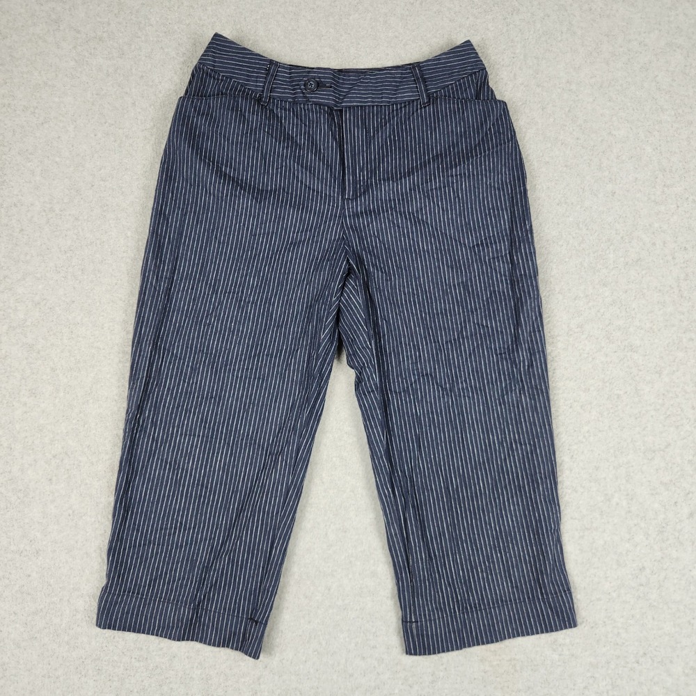 St. John's Bay Crop Pants Womens 6 Navy Blue Pinstripe Cotton Career Stretch